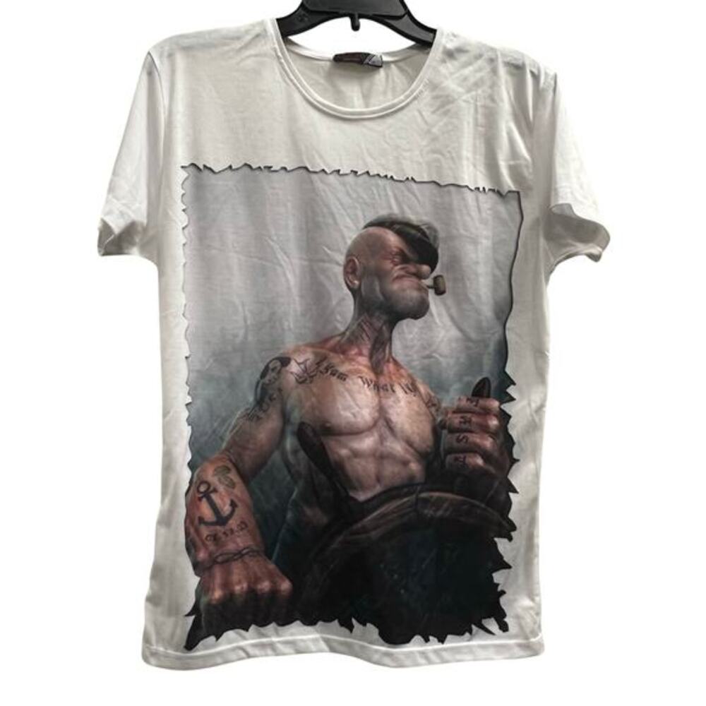 Sogal White graphic Popeye the Sailor Man tee NWOT Sz L